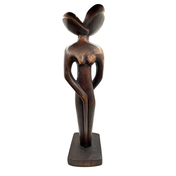 Hand Crafted Wood Sculpture Man & Woman Lovers